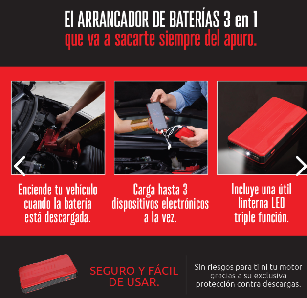 Arrancador Baterías Portátil 3 en 1